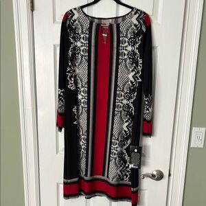 Avenue Black and Red Long Sleeve Sheath Dress